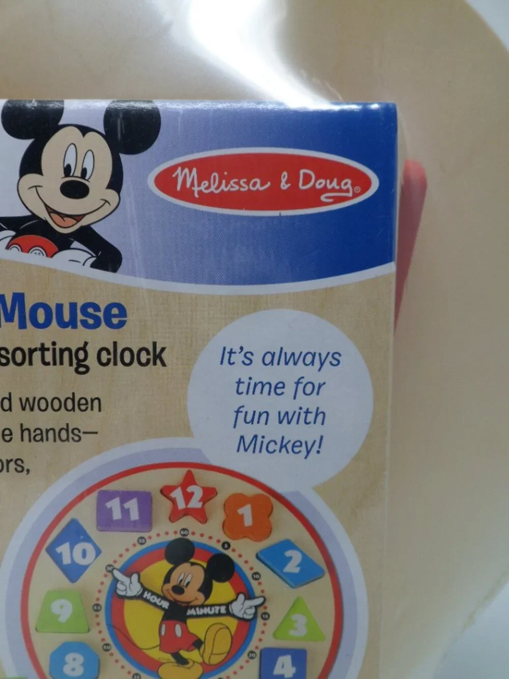 New Melissa & Doug Mickey Mouse Wooden Shape Sorting Clock